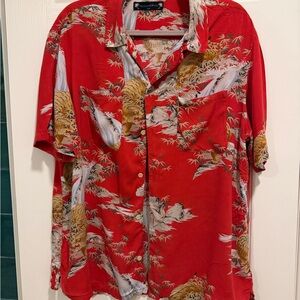 All Saints Red Tiger Print Short-Sleeve Button-Down